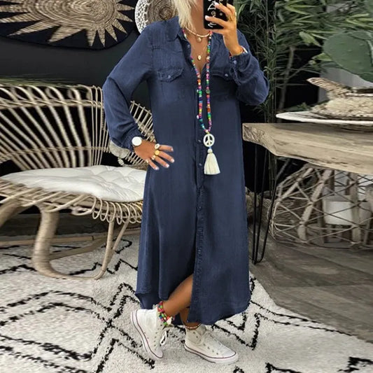Anna Denimkleid für Damen mit Bauchabdeckung – Bequeme A-Linie, Ideal für Casual und Elegante Anlässe, Größe S-4XL-1