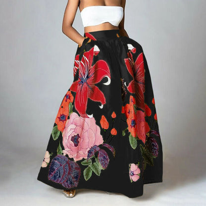 Variant image for Anna Maxi Rock Damen Blumen Print Hochtailliert Sommer Maxirock Freizeit-1