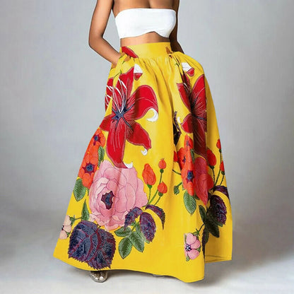 Anna Maxi Rock Damen Blumen Print Hochtailliert Sommer Maxirock Freizeit-2