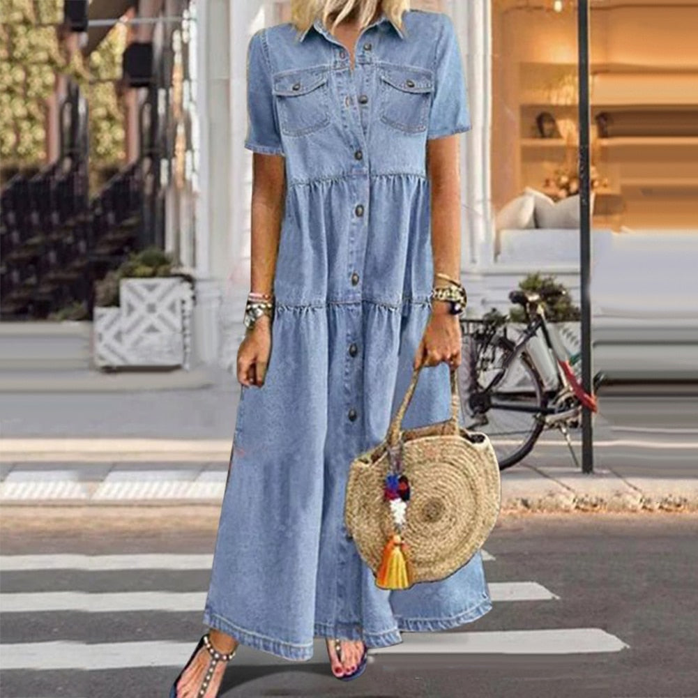 Variant image for Solange - Damen Sommerkleid Maxi Mit Knopfleiste Und Vordertaschen | Elegantes Kleid Für Den Sommer-7