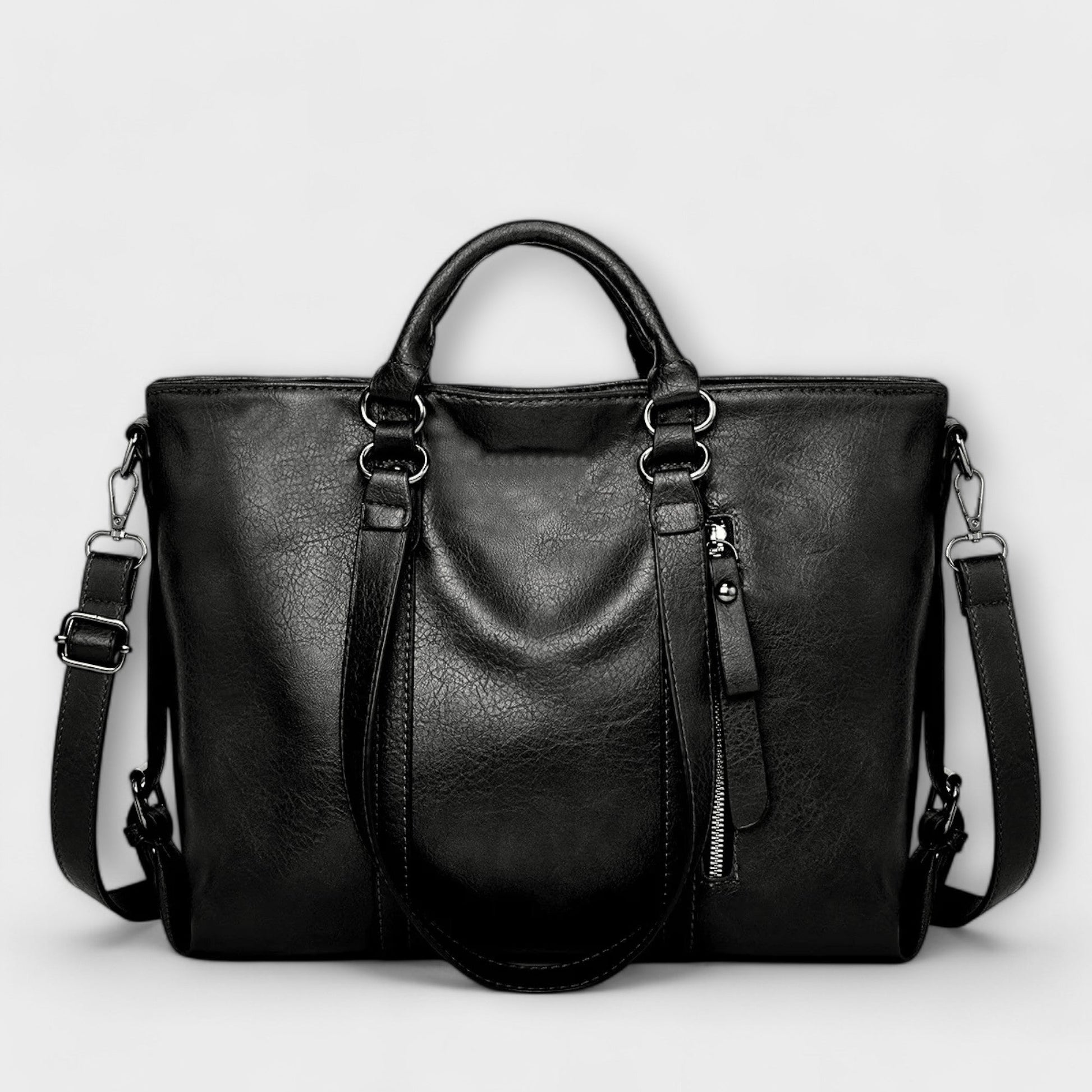 Léora - Große Schwarze Ledertasche Damen, Zeitlos Elegante Lederhandtasche für Alltag & Beruf-2