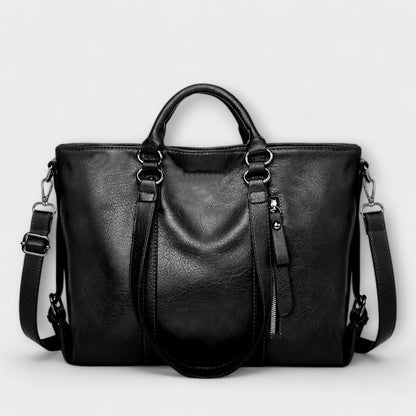 Léora - Große Schwarze Ledertasche Damen, Zeitlos Elegante Lederhandtasche für Alltag & Beruf-2