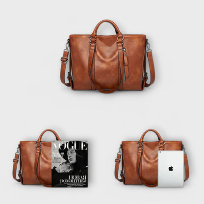 Léora - Große Schwarze Ledertasche Damen, Zeitlos Elegante Lederhandtasche für Alltag & Beruf-6