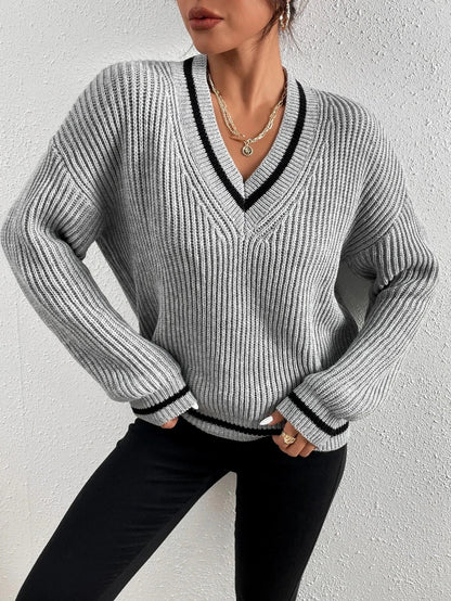 Variant image for Emma Damenpullover | Übergroßer Französischer Strickpullover mit Tiefem V-Ausschnitt und Waffelstoff – Zeitloser Chic für Jeden Anlass-11