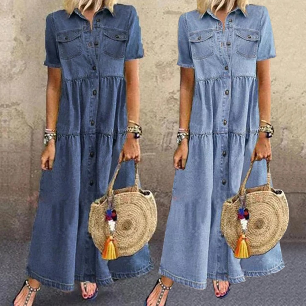 Solange - Damen Sommerkleid Maxi Mit Knopfleiste Und Vordertaschen | Elegantes Kleid Für Den Sommer-2