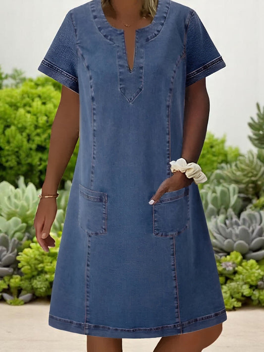 Emma - Weiches Denimkleid Damen - Lässiges Kleid Mit Taschen - Atmungsaktives Material - Entspannte Passform - Stilvolle Kleider-1
