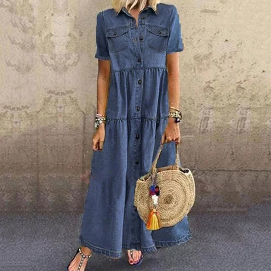 Solange - Damen Sommerkleid Maxi Mit Knopfleiste Und Vordertaschen | Elegantes Kleid Für Den Sommer-1