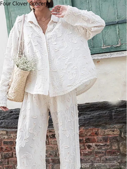 Anna's Elegante Damenmode: Hosen Mit Stickerei & Langärmelige Bluse für Stilbewusste Frauen-3