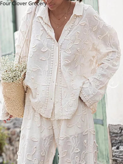 Anna's Elegante Damenmode: Hosen Mit Stickerei & Langärmelige Bluse für Stilbewusste Frauen-2