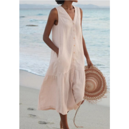 Anna's Elegantes Sommerkleid mit Knopfleiste für Damen | Midi Damenkleid-6