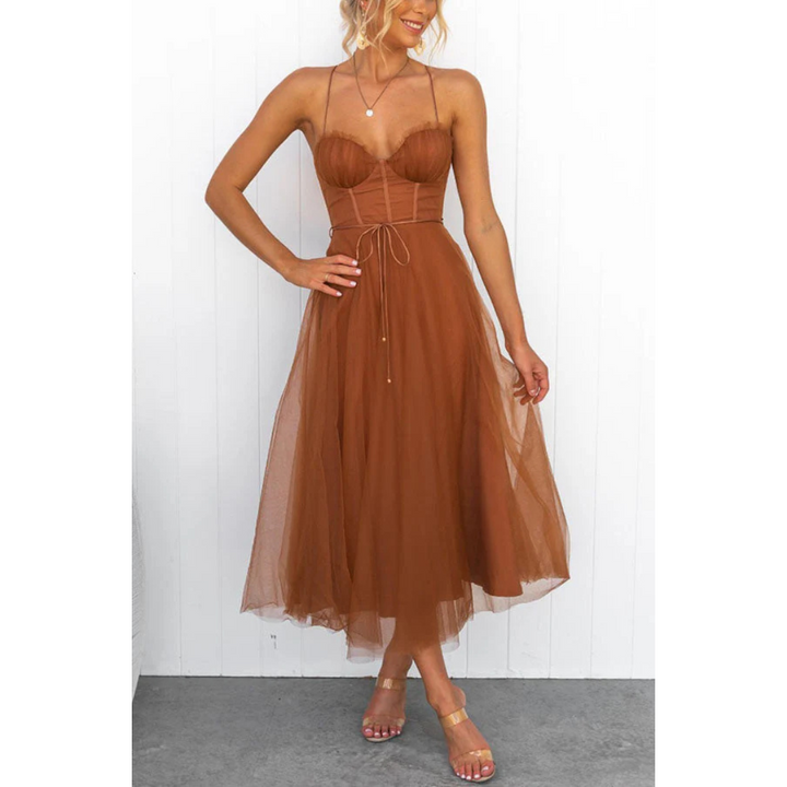 Variant image for Anna's Elegantes Damenkleid Mit Spaghettiträgern | Midi Sommerkleid Für Hochzeitsgast-11