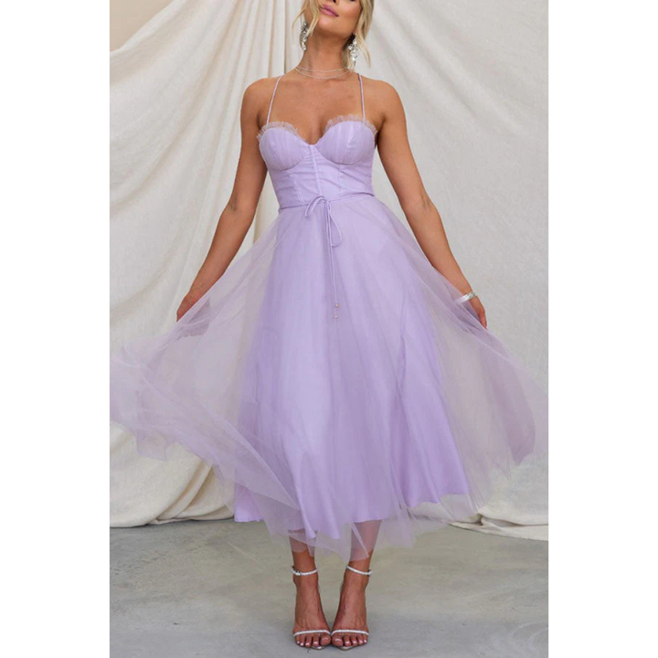 Anna's Elegantes Damenkleid Mit Spaghettiträgern | Midi Sommerkleid Für Hochzeitsgast-4