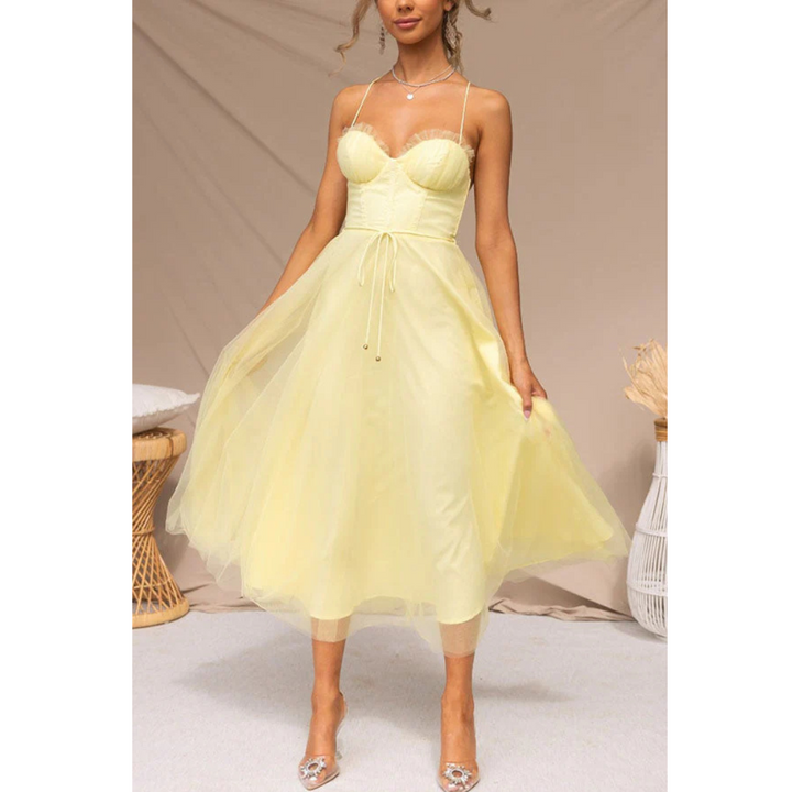 Anna's Elegantes Damenkleid Mit Spaghettiträgern | Midi Sommerkleid Für Hochzeitsgast-5