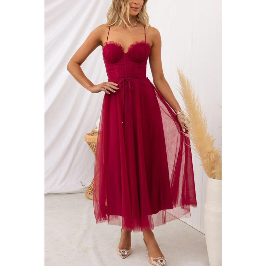 Variant image for Anna's Elegantes Damenkleid Mit Spaghettiträgern | Midi Sommerkleid Für Hochzeitsgast-31