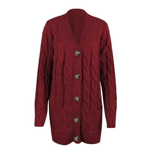 Anna Strickjacke Damen Lang - Kabelstrick Cardigan mit Knopf, Entspannte Passform für Herbst/Winter-1
