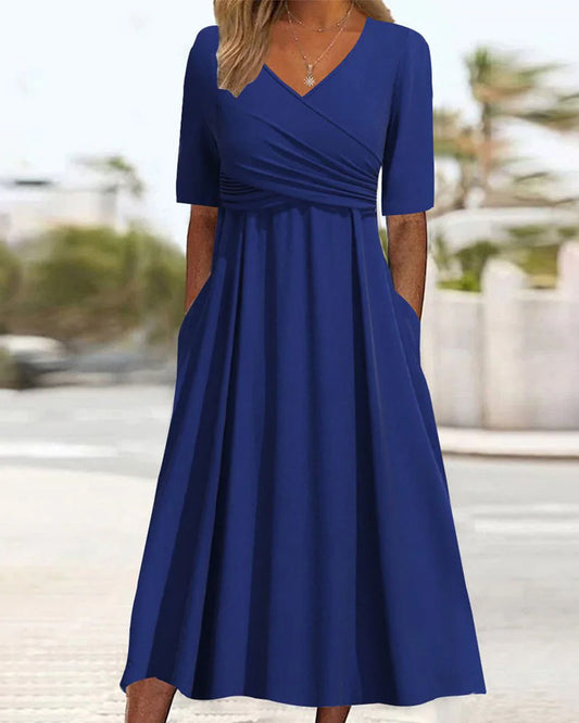Sarah Midi-Kleid Damen - Elegantes A-Linien Sommerkleid mit Bauchabdeckung und V-Ausschnitt-1