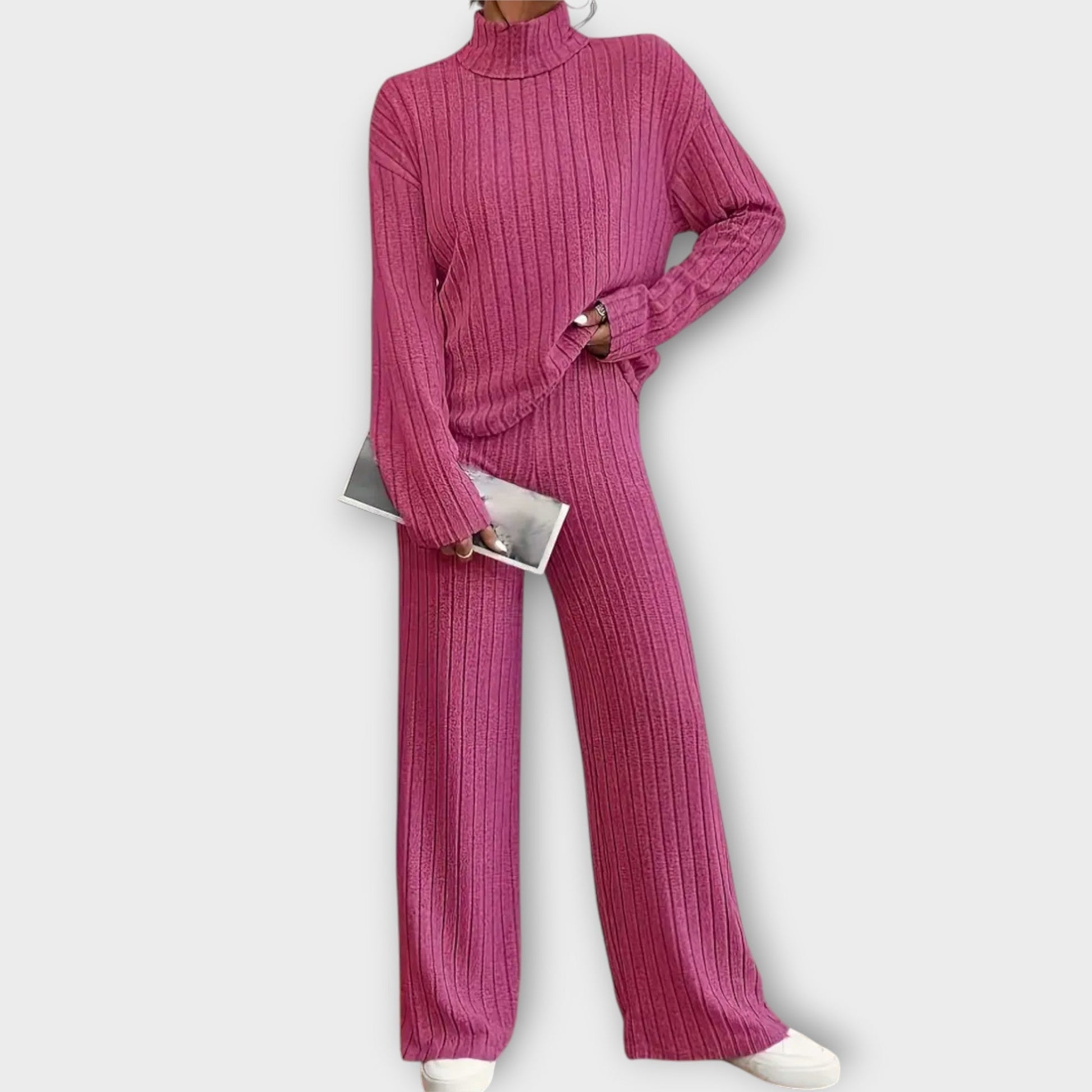 Variant image for Mia - Lässiges Duoset Für Frauen, Modernes Mock-Neck-T-Shirt & Bequeme Hose, Hochwertiger Gerippter Stoff, Vielseitig Für Alltag-9
