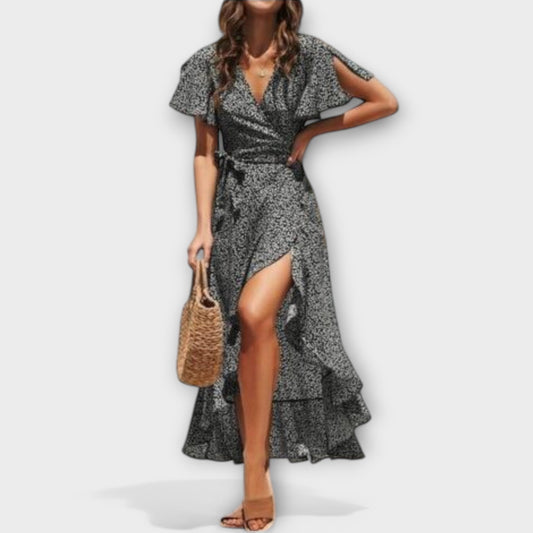 Sophie - Elegantes Maxi Kleid Damen im Wickeldesign für Sommerfeste - Maxikleid Boho mit Blumenmuster und Taillengürtel-1