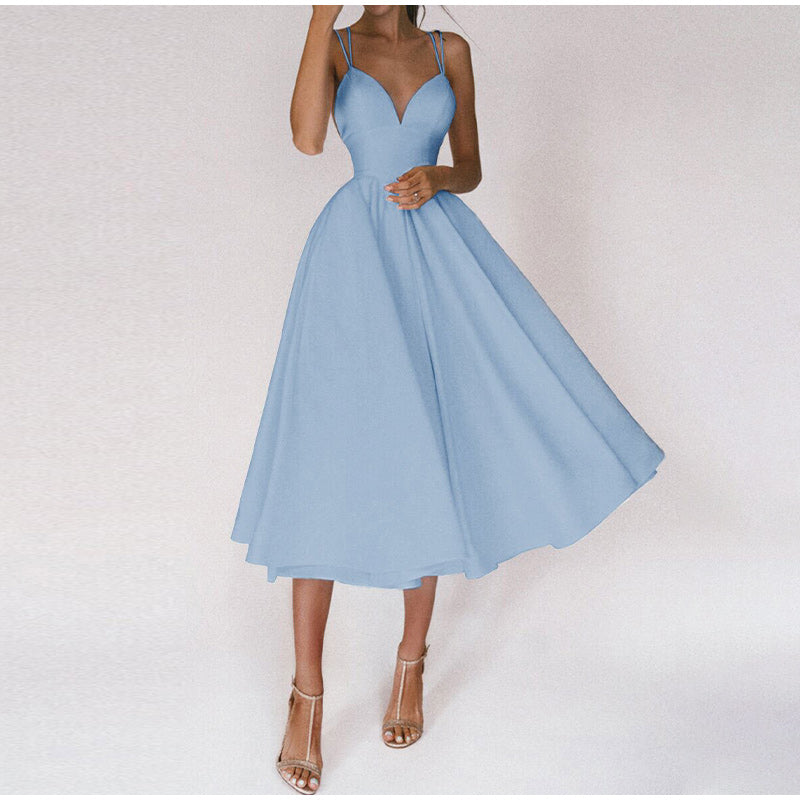 Anna's Elegantes Midi Damenkleid mit V-Ausschnitt – Festliches Kleid für Hochzeitsgast und Partys-3