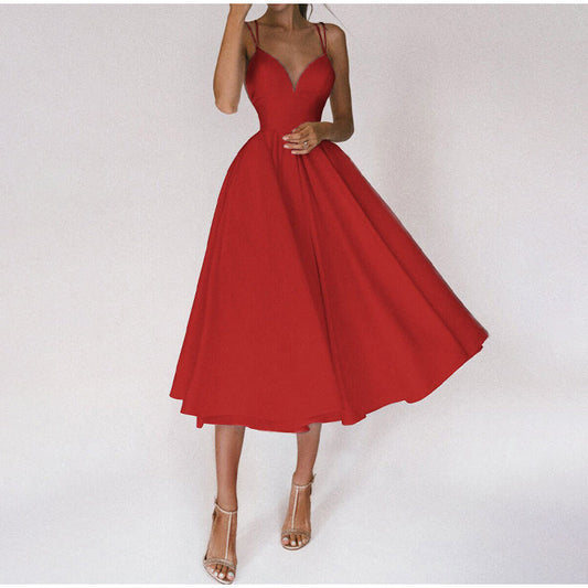 Anna's Elegantes Midi Damenkleid mit V-Ausschnitt – Festliches Kleid für Hochzeitsgast und Partys-1