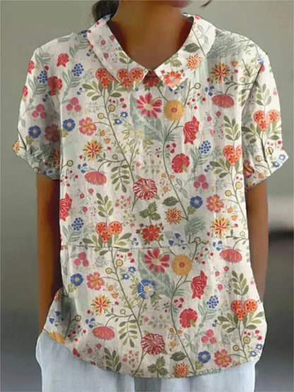 Variant image for Emma Damen Hemd - Blumenmuster Kurzärmelig, Entspanntes Design für Legere Anlässe, Damenhemden-3