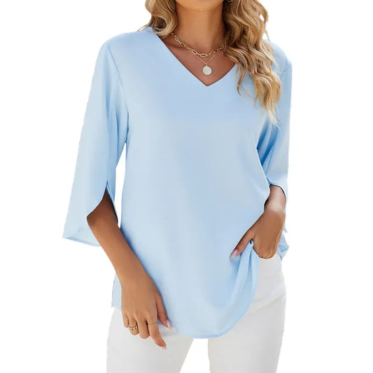 Sophie - Weiße Bluse Damen V-Ausschnitt - Leichte Sommerbluse - Bequeme Damenblusen für Freizeit & Abendveranstaltungen-1