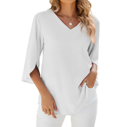 Sophie - Weiße Bluse Damen V-Ausschnitt - Leichte Sommerbluse - Bequeme Damenblusen für Freizeit & Abendveranstaltungen-6