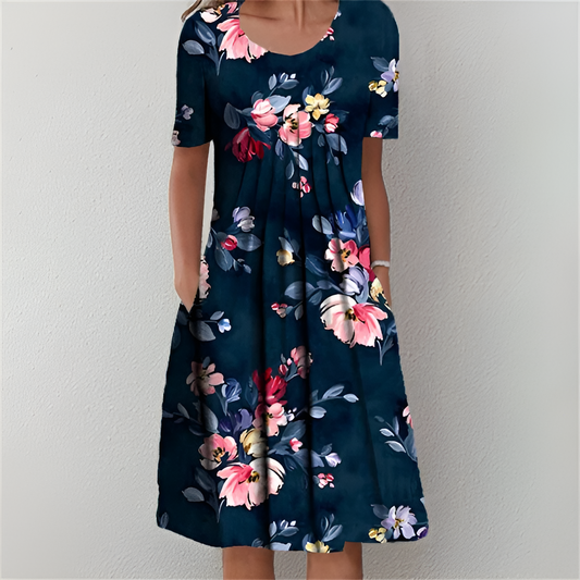 Patricia™ Blumenkleid Damen – Elegantes Festliches Kleid mit Blumenmuster, Rundhalsausschnitt und Kurzen Ärmeln-1