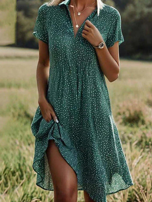 Anna's Kurzärmliges Hemdblusenkleid Damen | Midi Kleid für Sommerliche Anlässe | Atmungsaktiv und Elegant-1