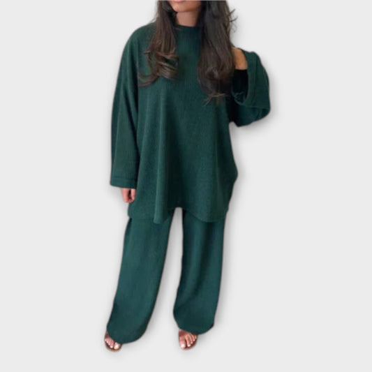 Ingrid - Oversized Damen Set Aus Pullover Und Hose Im Gerippten Stil Für Komfort Und Stil-1