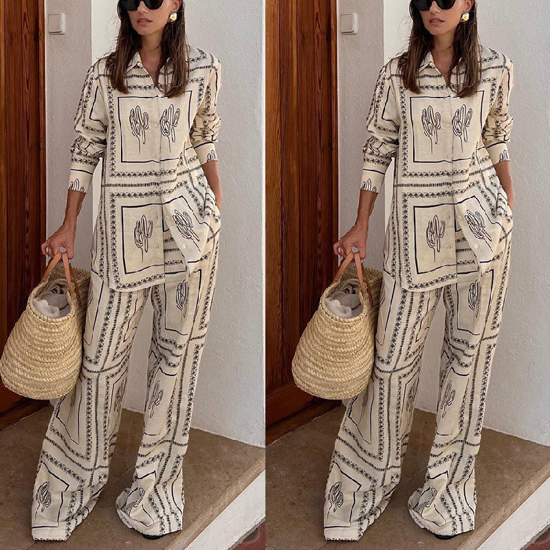 Anna's Damen Set: 2-teiliges Twin Set mit Geometrischem Druck - Bluse & Weite Hose, Entspannte Passform, Ideal für Jeden Anlass-2