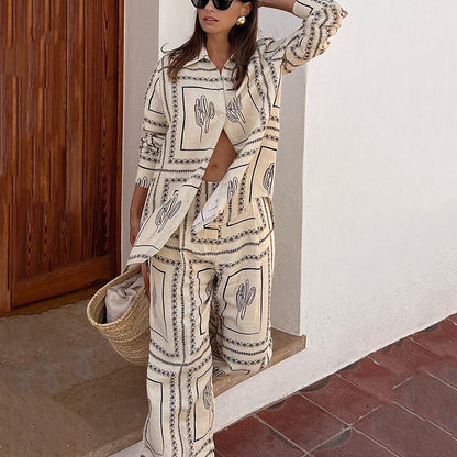Anna's Damen Set: 2-teiliges Twin Set mit Geometrischem Druck - Bluse & Weite Hose, Entspannte Passform, Ideal für Jeden Anlass-1