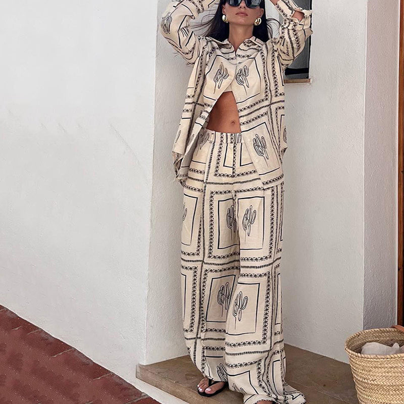 Anna's Damen Set: 2-teiliges Twin Set mit Geometrischem Druck - Bluse & Weite Hose, Entspannte Passform, Ideal für Jeden Anlass-3