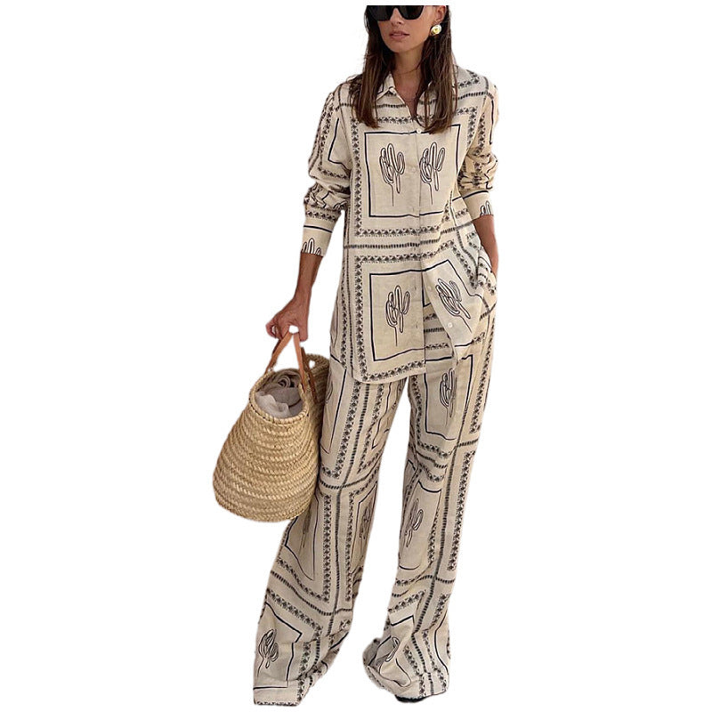 Anna's Damen Set: 2-teiliges Twin Set mit Geometrischem Druck - Bluse & Weite Hose, Entspannte Passform, Ideal für Jeden Anlass-5