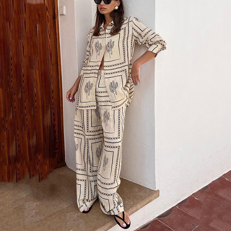 Anna's Damen Set: 2-teiliges Twin Set mit Geometrischem Druck - Bluse & Weite Hose, Entspannte Passform, Ideal für Jeden Anlass-4
