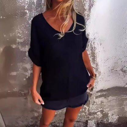 Variant image for Chantal - Nachhaltiges Damen T-Shirt V-Hals Kurzarm in Weiß, Orange, Gelb, Schwarz, Lila - Oberteile Damen Fashion-11