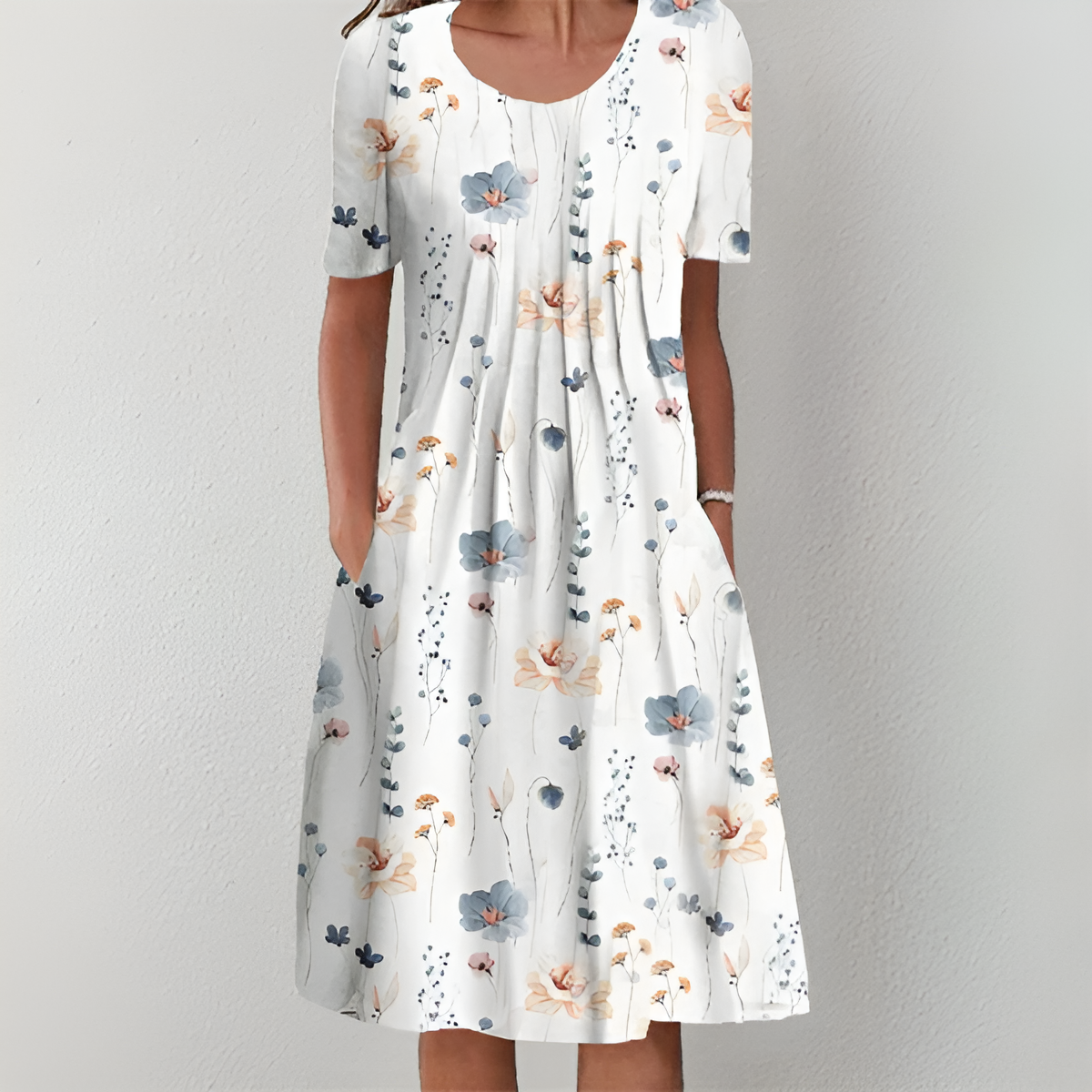 Patricia™ Blumenkleid Damen – Elegantes Festliches Kleid mit Blumenmuster, Rundhalsausschnitt und Kurzen Ärmeln-2