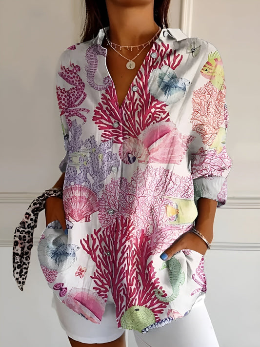 Malou Damenbluse – Elegante Bluse mit Blumenmuster und Knöpfen für jede Jahreszeit, Atmungsaktiv, S-5XL-1